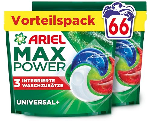 Ariel Max Power Pods Universal+ Waschmittel, 66 Wäschen | Unsere maximale Reinheit dank 3 integrierter Waschzusätze. Ohne Vorbehandlung testen!