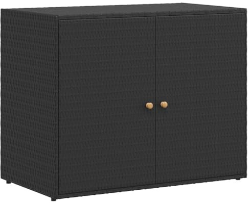 Mhdvray Gartenschrank Schwarz 100x55,5x80 cm Outdoor Wetterschutz Box aus Poly Rattan & Stahl, Geräteschrank Balkon Garage Modernes Design für Garten Terrasse Balkon