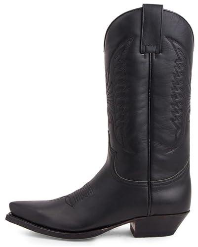 KIFSDLF Stivali da cowboy uomo, scarpe invernali in pelle, stivali alti ricamati, coppia leggere e comode, taglie forti 35-48(Black,44)