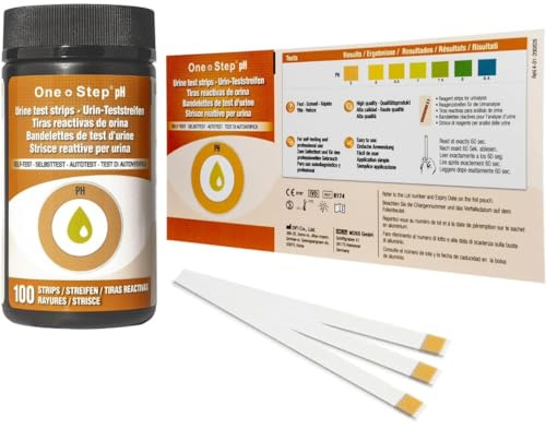 Ett steg pH urin testremsor 100-pack | PH-testremsor för urin 5,0-8,5 räckvidd. Testsats för surhet och alkaliska för hemmabruk. Snabb 60 sekunders resultat
