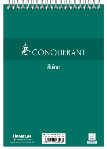 Conquerant Bloc‐Notes Sténo A5 Uni 180 Pages Reliure Intégrale Couverture Carte Verte