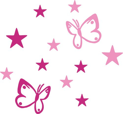 AnoLetterFoil B4S rosa pink Selbstklebende Deko Elemente - Schmetterlinge und Sterne - Aufkleber für Aussen- und Innenbereich, Türaufkleber, Autoaufkleber, Beschriftung, Namen, Kindernamen, Kinderzimmer, Sticker auch als Wandtattoo, Fensteraufkleber und Türen