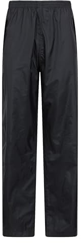 Mountain Warehouse Pakka Womens Waterproof Over Trousers - Packaway Bag, Breathable Rain Pants, Hook & Loop Ankle Opening Ladies Rainwear - for Spring Summer & Outdoors Black Women's Size 14