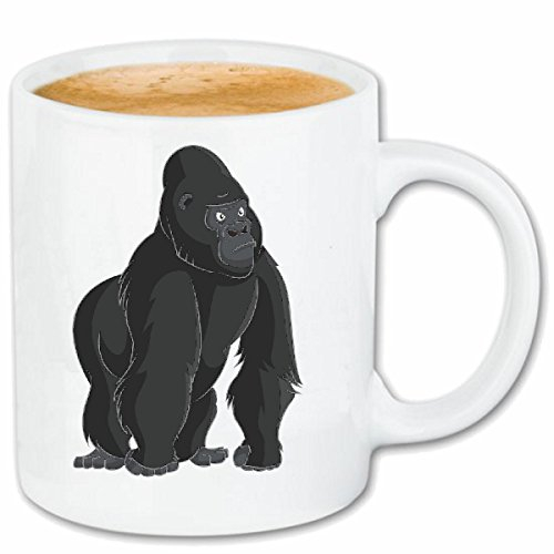 Kaffeetasse SILBERRÜCKEN MONKEY SCHIMPANSE AFFE GORILLA SILBERRÜCKEN MENSCHENAFFE CHARLY AFFEN KING KONG Keramik 330 ml in Weiß