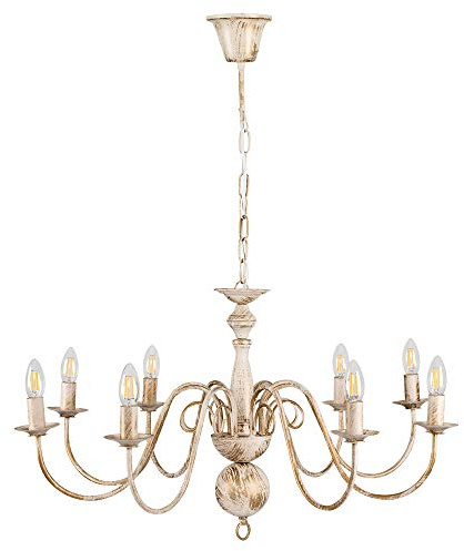 MiniSun | Large Retro 8 Way Ceiling Light Chandelier in a Distressed Effect Finish | Chandeliers, Home Décor Essential | Includes 8X 4W LED E14 Light Bulb with 3000K Colour Temperature | Mains Wired