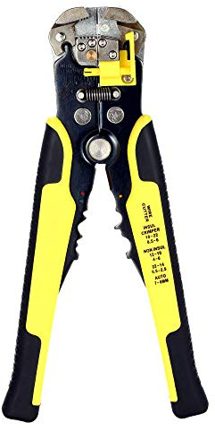 Wire Stripper, SpinAmz 8-Inch Self-Adjusting Automatic Cable Cutter Crimper, 3 in 1 Multi Tool Wire Stripping Cutting Pliers, 10-24 AWG (0.2~6.0mm²) (Yellow)