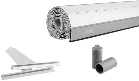 Schellenberg 20090 Rolladenpanzer Set PVC Mini für 40 mm Stahlrohrwellen – 100 x 120 cm weiß, in der Breite kürzbar, inkl. Rolladen Aufhängungen, Alu-Endleiste, Anschlagstopfen