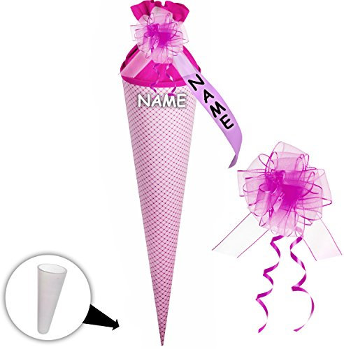 alles-meine.de GmbH Schultüte/Rohling - lila - Flieder - violett - kariert - einfarbig bunt - 15 cm - rund - incl. Name und individueller Schleife - mit Filzabschluß - Zuck..