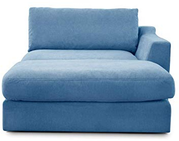 CAVADORE Sofa-Modul Fiona Longchair mit Armteil rechts / XXL-Recamiere passend zur Couchgarnitur Fiona / 139 x 90 x 199 /Webstoff hellblau