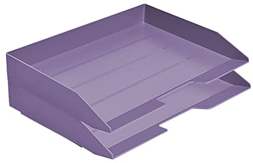 Acrimet Stapelbare Briefablage im Querformat, Büro-Organizer für Papier und Dokumente im A4-Format, Robuster Kunststoff (Farbe Violett) (2 Stück)