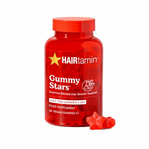 HAIRtamin Vegan Gummy Stars Hair Vitamins | Non-GMO | All Natural Biotin Vitamin Gummies for Hair, Skin & Nails | Multivitamin Supplement to Help Maintain Healthy Looking