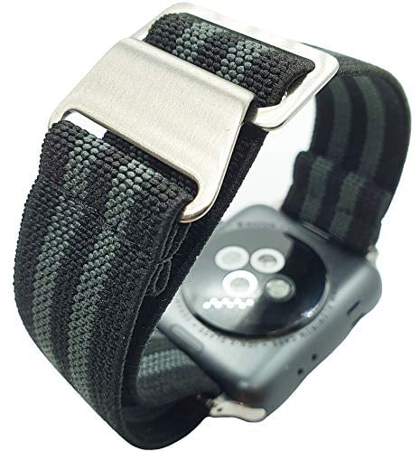 Max French Marine Nationale Elastic Watch Strap Compatible with Apple iwatch Series 9 8 7 6 5 4 3 2 1 Ultra Nylon Navy Divers Parachute Band (Large - 42mm/44mm/45mm, Black/Grey)