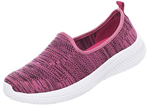 Scarpe Donna Sneakers Slip-On Tessitura Traspirante Antiscivolo Leggero All'Aperto Ginnastica Sportive Piatto Comfortable Mocassini Fucsia 36 EU