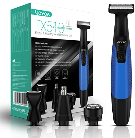 VOYOR Barttrimmer Herren Haarschneidemaschine Set mit 11 Längeneinstellungen, All-in-1 Rasierer Herren Elektrisch für Gesicht, Kopf, Körper, Nase, Nass&Trocken Wiederaufladbar Blau/Grau TX510