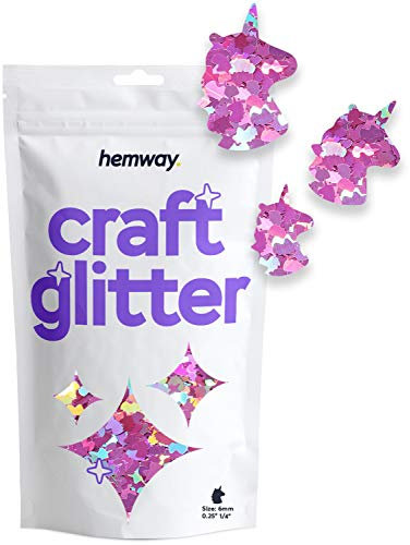 Hemway Craft Glitter - Unicorn Shaped 50g Pink Holographic | Metallic Sequin for Resin & Epoxy Crafts | Supplies for Tumblers, Cards, Jewellery, Candle, Hair, Face, Body & Nail Art