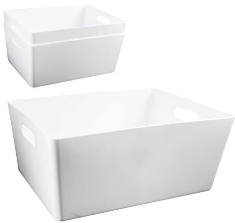 3x Ordnungsboxen 15cm hoch WEIß 35x26x15cm 11,5L DINA4 Kunststoff Bad Korb
