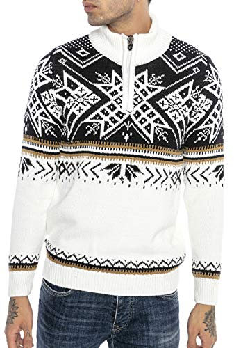 RED BRIDGE Pull tricoté pour Homme Chandail norvégien à col Montant Blanc L