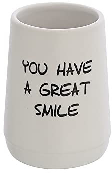 Inbagno Portaspazzolini a Bicchiere in Ceramica Bianco con Stampe a Contrasto, Stile Vintage Moderno