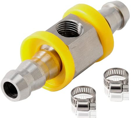 1/2 Barbed Push Lock T-Fitting Adapter with 1/8-27 NPT Sensor Port, 304 Stainless Steel Fuel Line Pressure Adapter for 12.7mm ID Line, Clamps 2 PCS Included