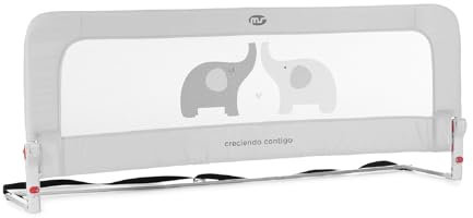 ms BabyWorld - Barrera de Cama Nido para Bebé 150 cm | Barandilla Abatible de Seguridad con 2 Alturas Regulables, Protección Anticaídas para Cama Infantil o Juvenil, Gris