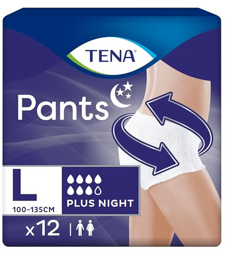 TENA Pants Plus Night, Taglia Large (L), Pacco Scorta Mensile - Mutandine Assorbenti, Elasticizzate e Monouso, per Perdite Urinarie, Unisex, Discrete e Confortevoli, 4 confezioni x 12 pezzi