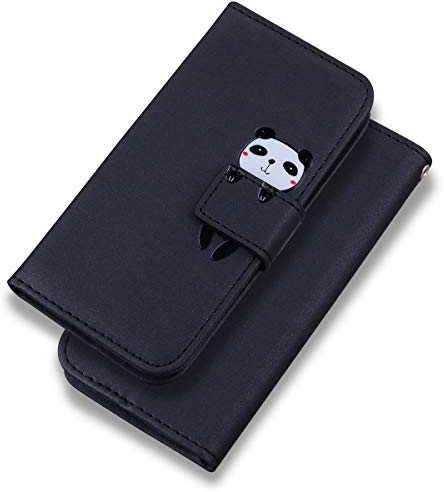 Bartern für iPhone 7/8/SE 2020/SE 2022 Hülle, Karikatur Panda PU Leder Klappbar Wallet Schutzhülle Tasche mit Magnetisch Kartenfach Standfunktion, Schwarz
