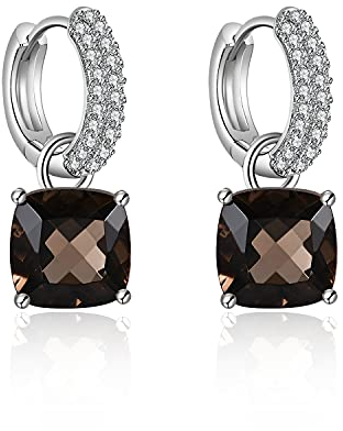 10 mm Rauchquarz-Ohrringe – Gem's Beauty echte 925er Sterlingsilber-Ohrringe Herz-Tropfen-Ohrringe für Frauen Mädchen Geburtsstein-Ohrringe