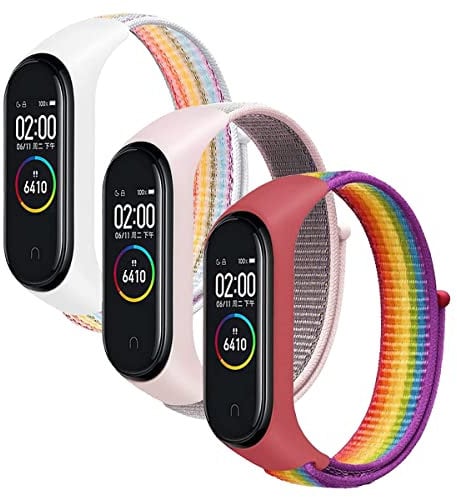 Keecuty 3 Stück Armband kompatibel mit Xiaomi Mi Band 6 Armband Xiaomi Mi Band 5 Armband, Verstellbarer Nylon Ersatzarmband kompatibel xiaomi mi Band 4/xiaomi mi Band 3 für Frauen Männer-3C