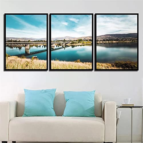 5D Diamond Painting Kits Completo, 3 Pezzi Clear Lake E Ponte Ferroviario 25x30cm Fai da Te Pittura Diamante, DIY Strass Ricamo Pittura a Punto Croce Arte Mestiere per Decorazione Parete di Casa