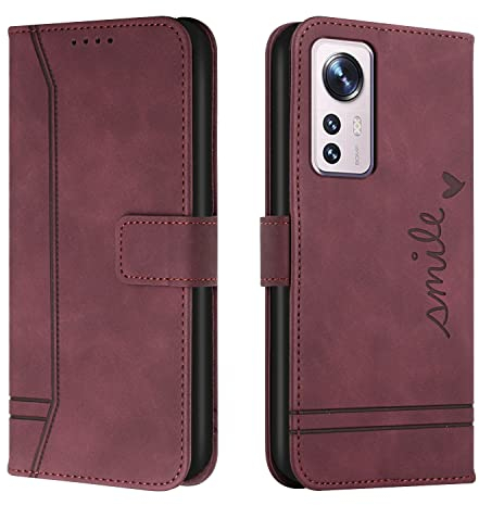 Trugox Handyhülle für Xiaomi Mi 12 / Xiaomi 12X 5G Hülle Klappbar Klapphülle mit Kartenfach Handytasche Handy Schutzhülle Tasche Leder Wallet Flip Case Slim Book Cover - Bordeauxrot