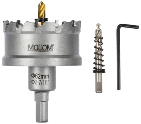 Mollom (62mm | 2-7/16'') Seghe a tazza in carburo pesante con 2 punte pilota, taglia acciaio inossidabile, acciaio dolce, ferro, rame, ottone, plastica