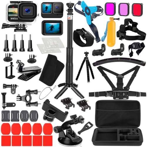 Koosir Accessori Kit per Gopro Hero 13 12 11 10 9 Custodia Impermeabile Nero Custodia Silicone Casco Cinghia di Vetro Protezione dello Schermo per Go pro Hero13 Hero12 Hero11 Hero10 Hero9