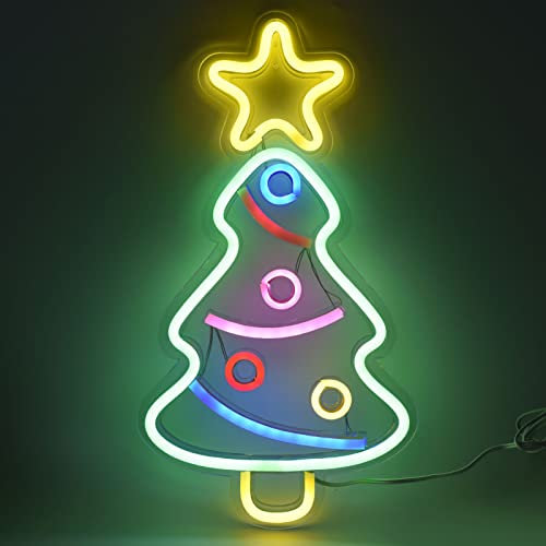 süße Weihnachtsbaum-Form,Weihnachts-Leuchtreklame, dekorative Beleuchtung, Weihnachtsbaum-Neon-Wanddekorationslichter, USB- und batteriebetriebene Neon-LED-Schilder für Weihnachten, Geburtstag, H
