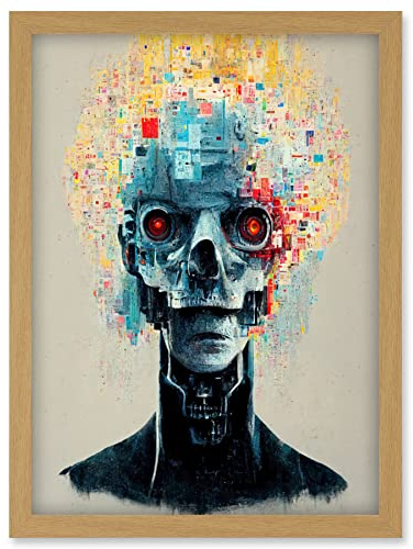 Doppelganger33 LTD Android Cyborg AI Skull With Infrared Eyes Artwork Framed Wall Art Print A4