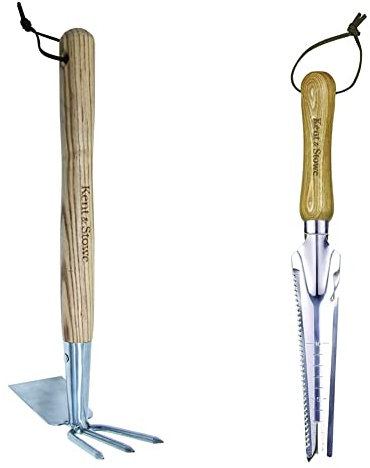 Kent & Stowe Doppelhacke – Gartenhacke aus Edelstahl, zum Belüften von Böden, 37 cm & Multifunktionsunkrautjäter – Unkrautjäter mit Kratzzinke & Schneidklinge aus Edelstahl, 33,5 cm