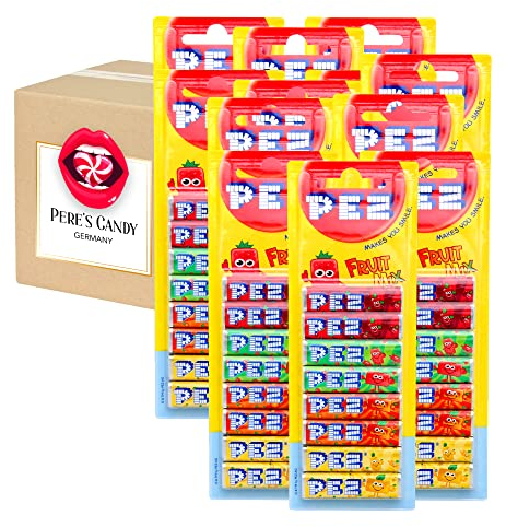 Pere's Candy Bundle für 12 Stück x 8er • PEZ Nachfüllpackung Bonbons Mix Frucht (12 x 86 g) + Pere's Candy Notepad DIN A7-25 Blatt