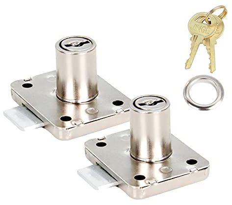 Set di 2 serrature di sicurezza per cassetti, 42 x 35 mm, con chiavi diverse, per casa, ufficio, cassette postali