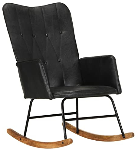 vidaXL Schaukelstuhl, Stuhl mit Schaukelfunktion, Schaukelsessel mit Eisenfüßen, Sessel Relaxsessel Relaxstuhl Schwingsessel, Schwarz Echtleder