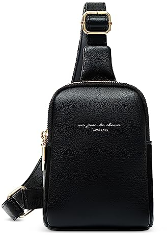 FORRICA Brusttasche Damen Mode Sling Bag Mädchen Kleine Crossbody Tasche PU Leder Schultertaschen Leicht Sling Rucksack für Reisen Draussen Reiten Schwarz