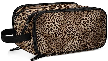 Kulturbeutel Tier Leopard Print Große Kosmetiktasche Kulturtasche Waschtasche Make Up Tasche Waschbeutel Schminktasche für Damen Mädchen