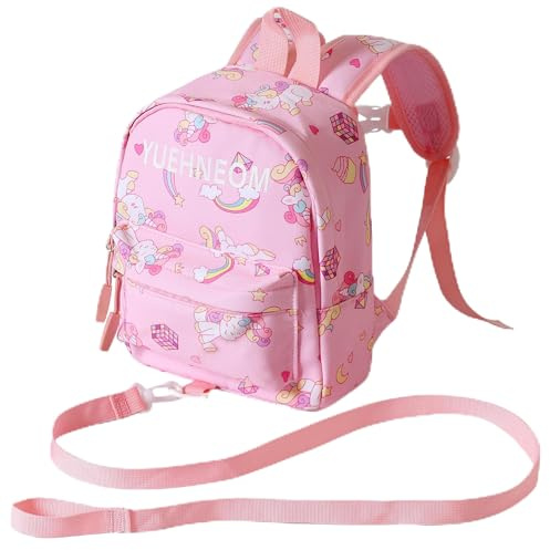 Geschirr-Rucksack mit abnehmbarem Haltegurt, Reise-Kleinkind-Sicherheitsrucksack, Anti-Verlust-Kinder-Mini-Rucksack, Kinder, Baby-Geschirr, Rucksack für Kleinkinder im Alter von 1–5 Jahren (Rosa)