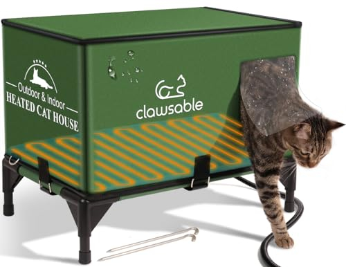 Elevated Base Heated Cat House for Outdoor Winter Cats, Waterproof & Insulated Shelter with Pet Heating Pad