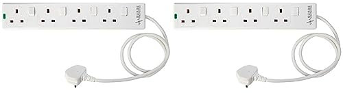PRO ELEC PELB1918 4 Gang Switched Surge Protected Extension Lead White, 1m (Pack of 2)