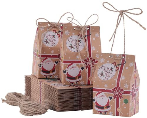TsunNee 30 Stück Weihnachten Party Geschenkboxen, Kraftpapier Süßigkeitskästen, Mitbringsel Taschen, Papier-Treat-Boxen für Partydekorationen Adventskalender DIY