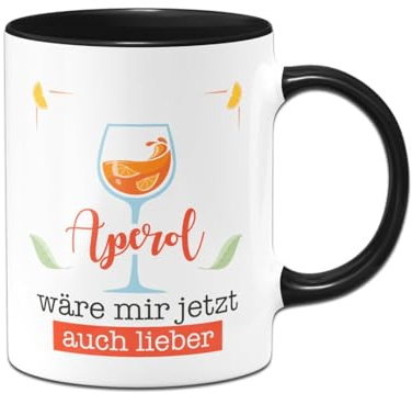 Tassenbrennerei Tasse - Aperol wäre mir jetzt auch lieber - Kaffeetasse lustig mit Spruch - Geschenk für Kollegin, Glas (Schwarz)