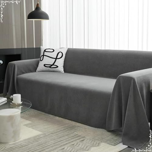 Ayoiow Sofaüberwurf Wasserabweisend Bezug Sofa Grau 3 Sitzer Sofabezug Chenille Einfarbig