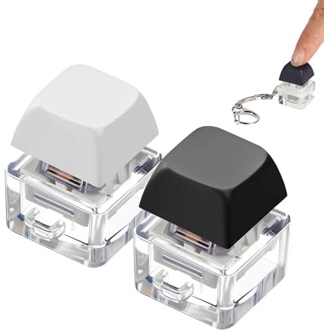 Vexquivera 2Pcs Unisex Kids & Adults White D Shape Keyboard Theme Keycap Fidget Keychain Toy with Sound-Making, Stress Relief, Finger Exercise, Wrist Stress, 2 Pack