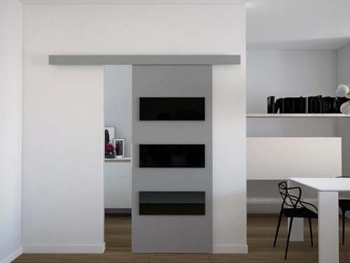 MINIO go for it - Schiebetür Komplettset CLEAN E, 76 cm Breit, Schiebetüren, Wandmontage, Schiebetürsystem, Zimmertüren - Grau Matt