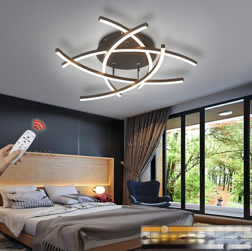 Led Deckenleuchte Dimmbar Schwarz Wohnzimmerlampe 5-Flammige Decke mit Fernbedienung Modern Schlafzimmer Deckenlampe Innen Design Deckebeleuchtung LED Wohnzimmer Esszimmer Küche Lampen 55cm,60W