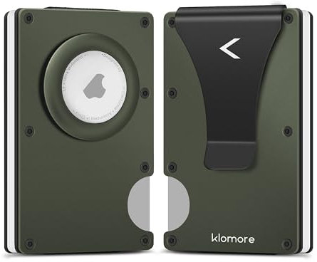 KLOMORE Porte-Cartes Airtag (Airtag Non Inclus), Portefeuille Minimaliste pour Hommes, Portefeuille RFID, Pince à Billets en Métal, Porte Monnaie, Idée Cadeau Homme